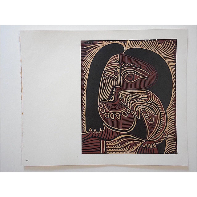 This is an original 1962 lithograph (not offset) titled "Femme Au Collier" of the original linocut by Pablo Picasso....