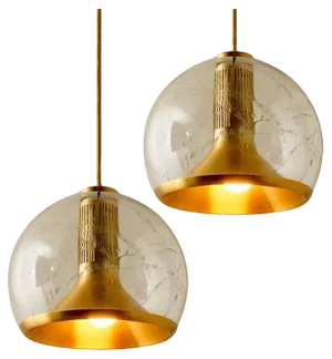 Hand Blown Gold Glass Pendant Light attributed to Doria, Germany, 1970s