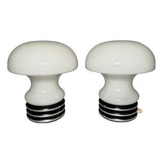 Opal Glass Mushroom Night Lamps from Graewe, Germany, 1970s, Set of 2 For Sale