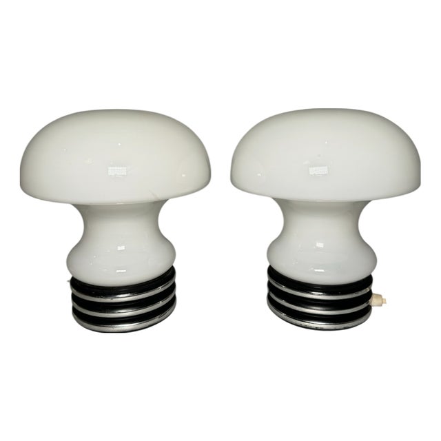 Opal Glass Mushroom Night Lamps from Graewe, Germany, 1970s, Set of 2 For Sale