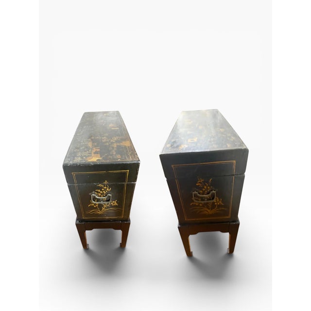Wood Early 20th Century Chinese Chinoiserie Lacquered Chest on Stand With Certificate of Antiquity For Sale - Image 7 of 14