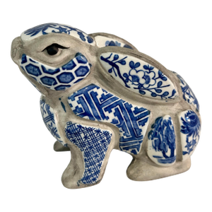 1980 Nancy Lopez Blue and White Bunny Rabbit Porcelain Candle Holder
