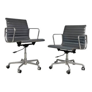 Modern Italian Leather Office Chairs by Charles and Ray Eames for ICF, 1970s, Set of 2 For Sale