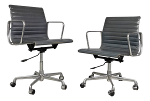 Modern Italian Leather Office Chairs by Charles and Ray Eames for ICF, 1970s, Set of 2