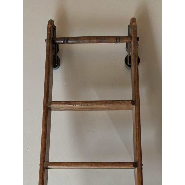 1920s Industrial Rolling Library Ladder by Putnam For Sale - Image 4 of 12
