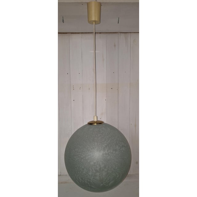 Vintage Hanging Lamp with Slightly Blue Tinted Glass, 1970s, in Very Good conditions. Designed 1970 to 1979 Up to 250V...