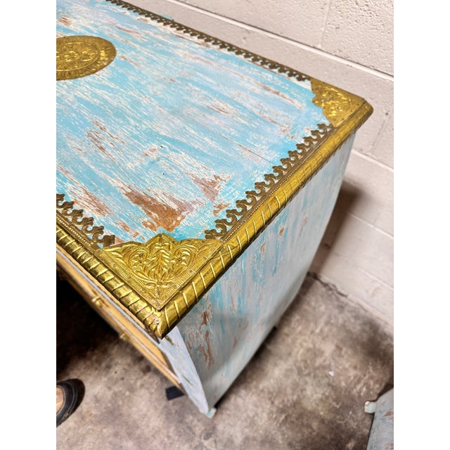 Boho Coastal Vintage Painted Chests Brass Detail - A Pair For Sale In Richmond - Image 6 of 12