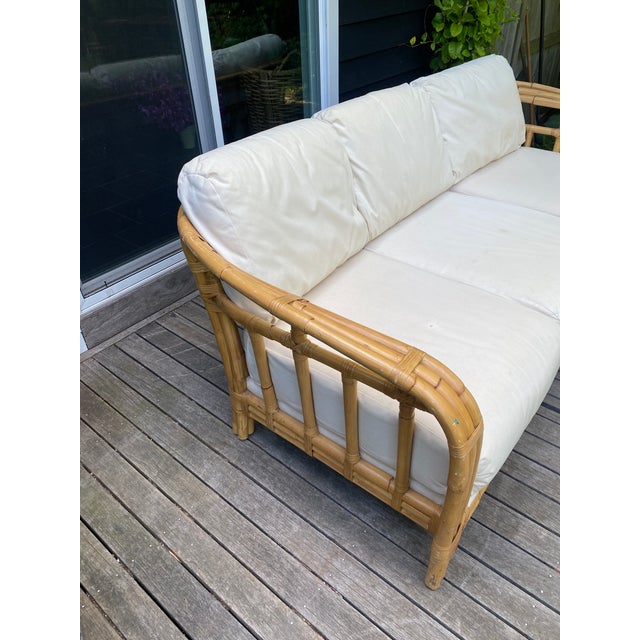 Wood Late 20th Century Ralph Lauren Upholstered Bamboo Settee For Sale - Image 7 of 13
