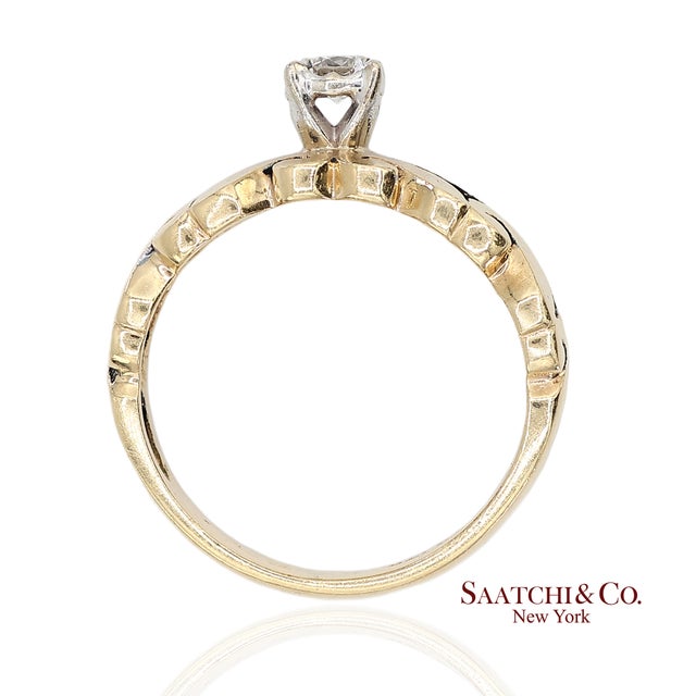 Metal 0.13 Ct Natural Diamond 14k Yellow Gold Openwork Scroll Design Ring, Size 5 For Sale - Image 7 of 13