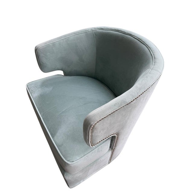 I currently have four of these awesome custom swivel chairs by Haverty Furniture. They are a soft seafoam green/blue, and...