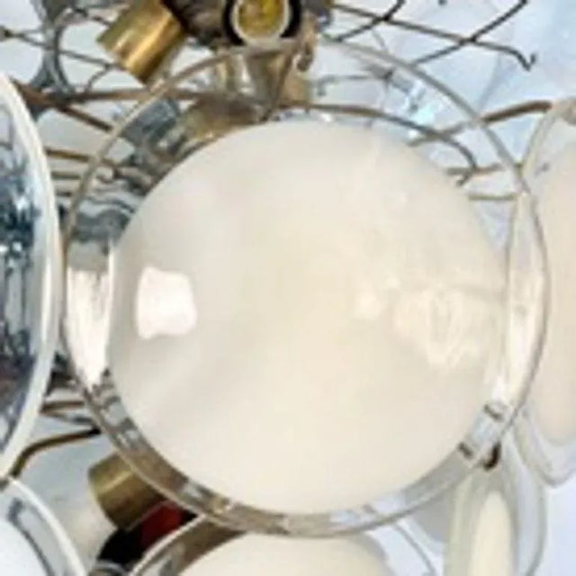 Pair Murano Disc Mid-Century Modern Tiered Chandelier, Antique Brass, Monumental For Sale In New York - Image 6 of 13