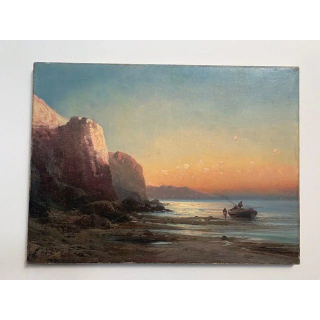 Eugenio Amus Painting (1834-1899) intotolato Marina oil on canvas 54x73. Signed in engraving on the bottom painted as...
