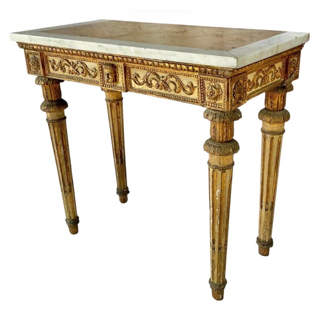 Italian Neoclassical Gilt Console Table With Marble Top, 18th Century For Sale - Image 10 of 12