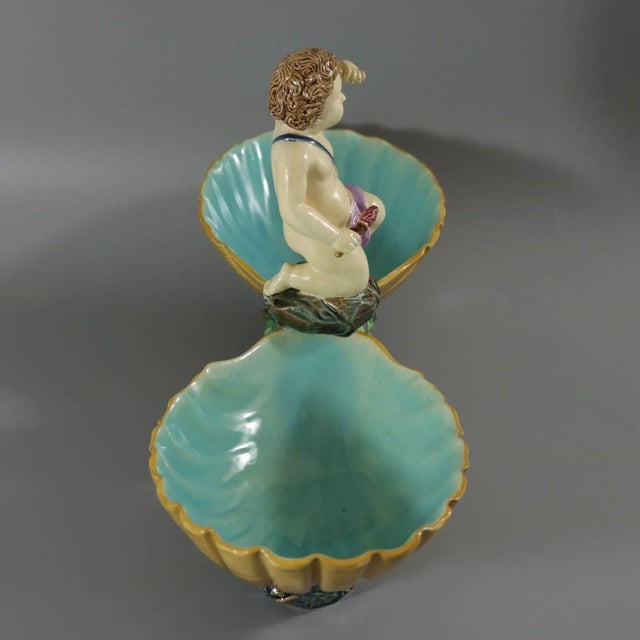 Ceramic Holdcroft Majolica Putto and Shells Dish For Sale - Image 7 of 12