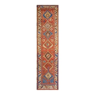 1930s Antique Kurdish Diamond Classic Tribal Coral Hallway Runner Rug For Sale
