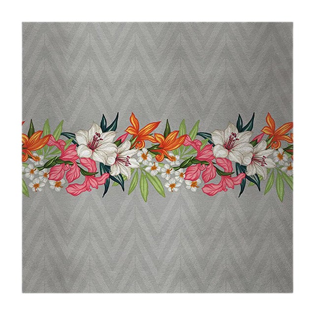 Flowers and Chevron Fabric Wallcovering by Chiara Mennini for Midsummer-Milano For Sale