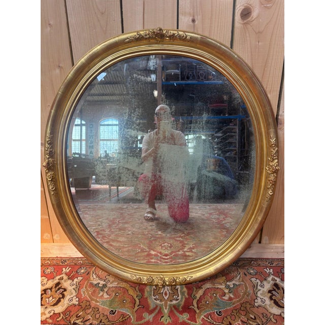 Louis XVI Oval Beveled Giltwood Mirror, 19th Century, 1890s For Sale - Image 9 of 9