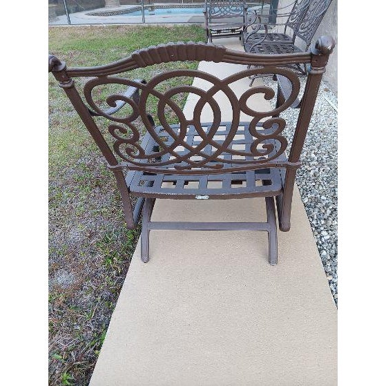 Brown 1990s Cast Aluminum Brown Patio Rocking Armchair Set of 4 For Sale - Image 8 of 9