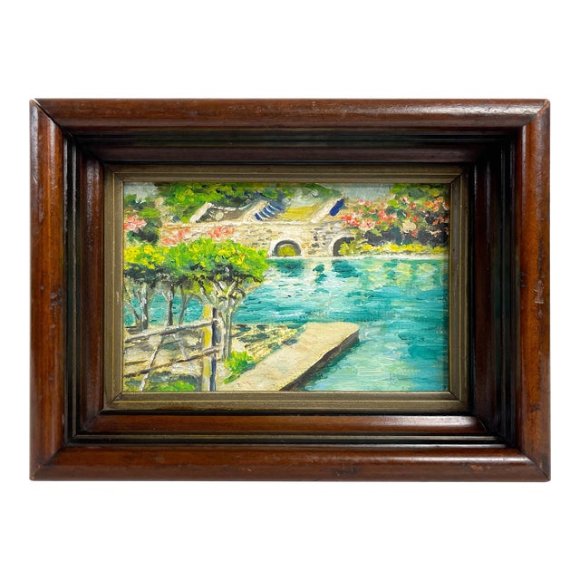 Small Vintage Coastal Painting Framed For Sale