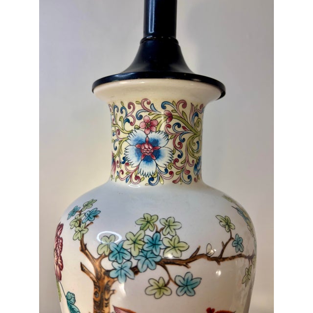 Ceramic Pair of Vintage Italian Chinoiserie Porcelain Table Lamps With Pheasants For Sale - Image 7 of 9
