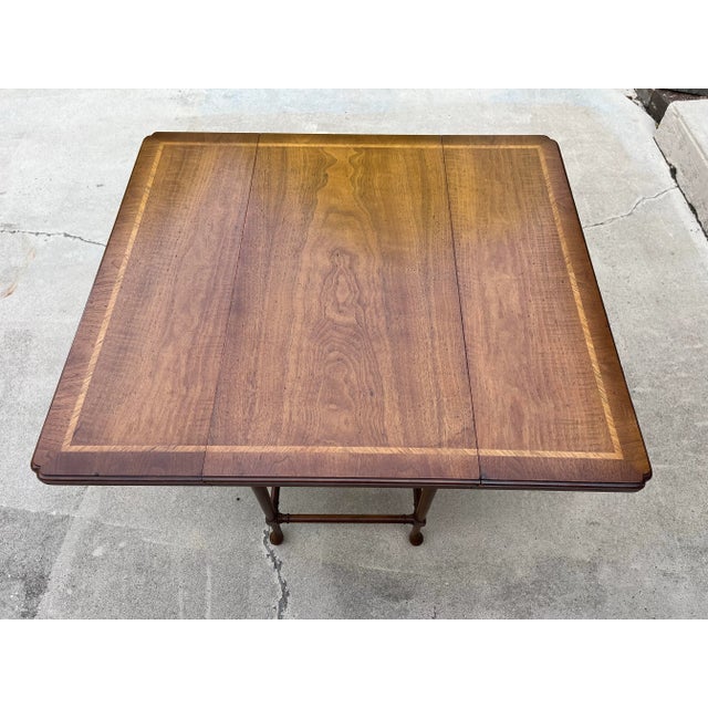 Wood Mid-Century Modern Henredon Furniture Inlaid Walnut Gateleg Side Table For Sale - Image 7 of 12