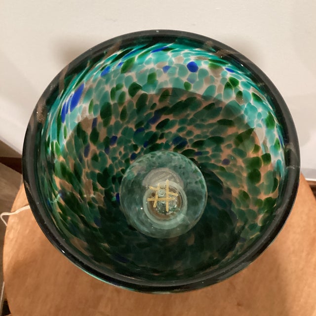 Mid 20th Century Mid 20th Century Mid Century Modern Unique Hand Crafted Table Lamp W/ Hand Blown Mottled Art Class Shade on Textured and Hammered Sculptured Base For Sale - Image 5 of 12