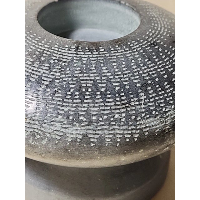 Abstract Carved Soapstone Marble Candle Holder Tealight Geometric Pattern Mushroom Shape For Sale - Image 3 of 8