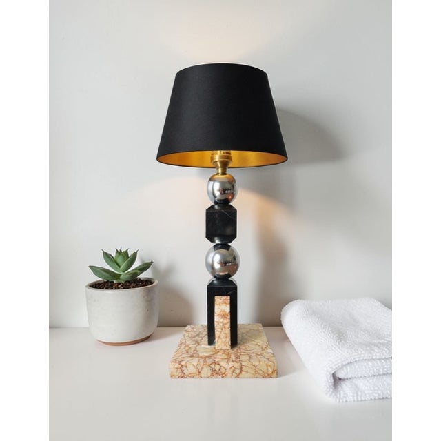 Modern Vintage Table Lamp in Metal and Marble by Jacques Adnet, 1930s For Sale - Image 3 of 17