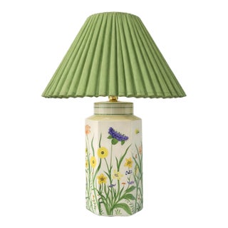 1970's Botanical Hexagonal Table Lamp Cottage Style For Sale