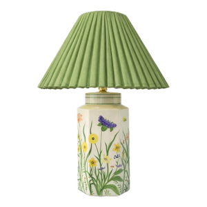 1970's Botanical Hexagonal Table Lamp Cottage Style
