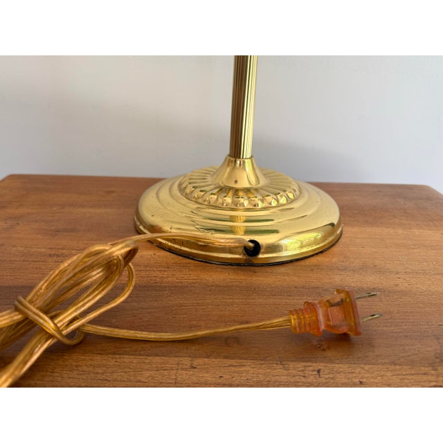 1980s Vintage Brass Emeraldite Glass Shade Bankers Lamp For Sale - Image 5 of 9