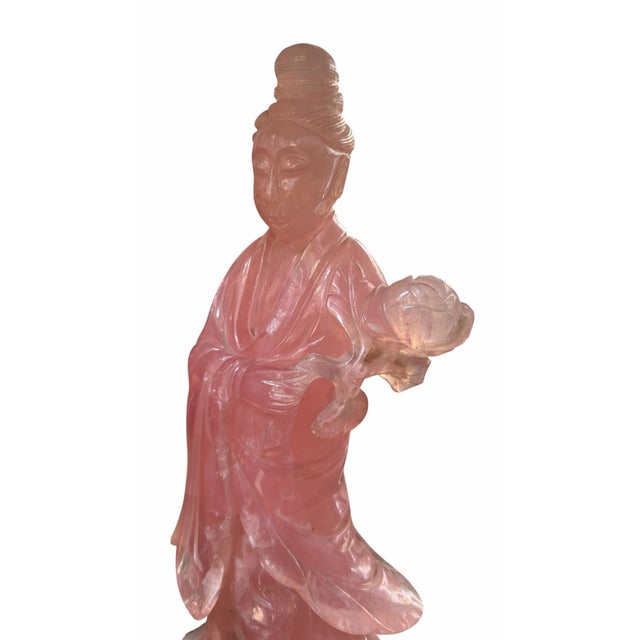 Antique Chinese Rose Quartz Goddess Sculpture Designer Table Lamp For Sale In Los Angeles - Image 6 of 6