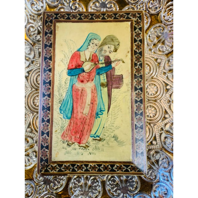 Bone Vintage Persian Camel Bone Inlaid Marquetry Mosaic Trinket Box For Sale - Image 7 of 10