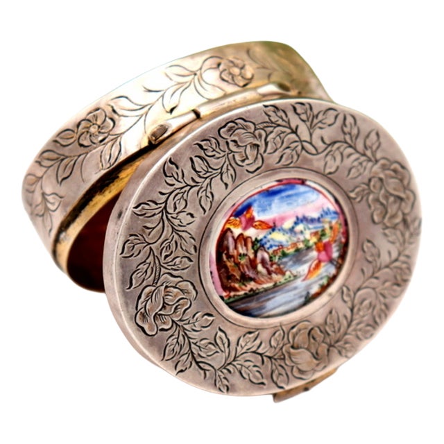 Silver Pill Box with Floral Motifs For Sale