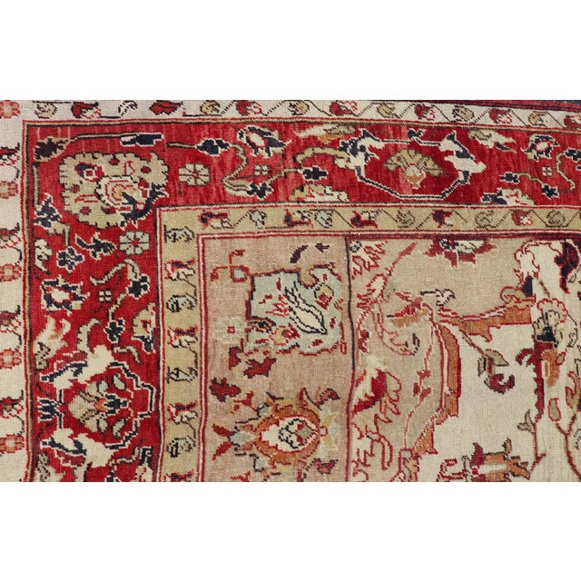Textile Antique Turkish Sivas Rug With Red, Taupe, Light Green and Cream Colors For Sale - Image 7 of 15
