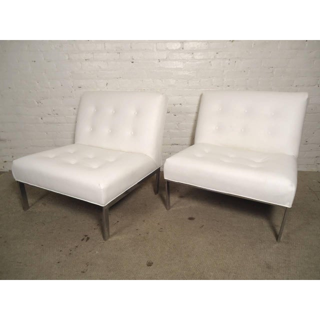 Metal Mid 20th Century Recovered Milo Baughman Style Slipper Chairs - 2 Pieces For Sale - Image 7 of 7