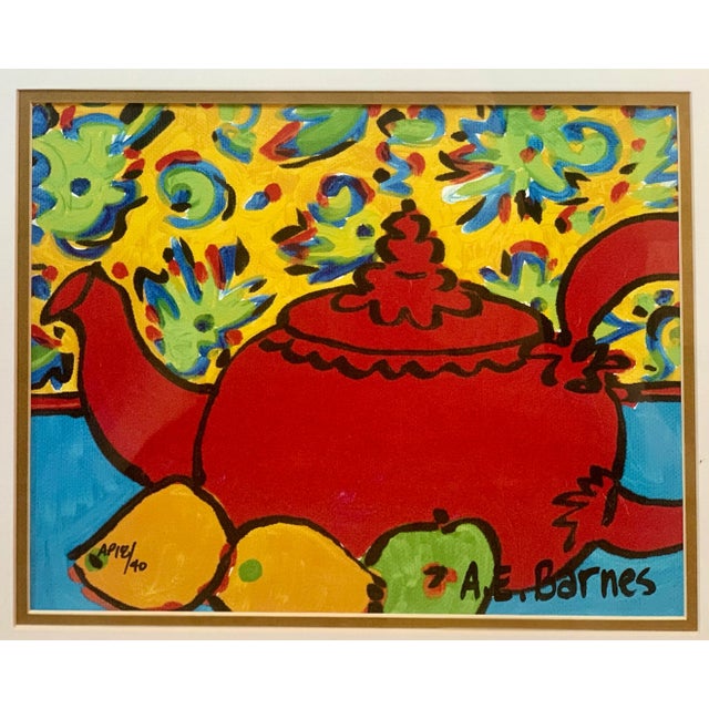 Untitled Artist’s Proof Lithograph of a Teapot and Fruit by American Artist A. E. Barnes, who is actively collected by the...