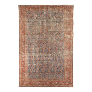 Early 20th Century Oversize Blue Grey Persian Mahal Rug For Sale