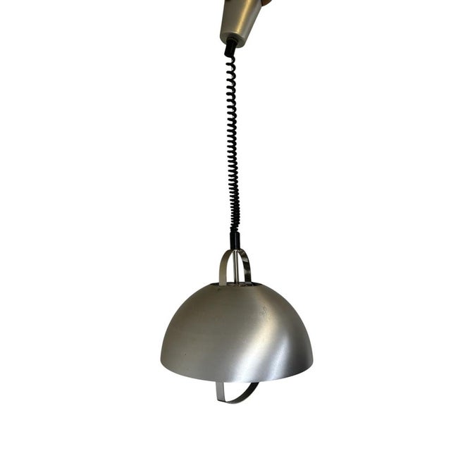 Brushed metal chandelier with adjustable height handle, 1970s Minimum height 65cm, maximum height 135cm Up to 250V...
