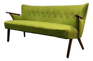 Vintage Danish Wingback Sofa With Teak Arms in the Manner of Kurt Olsen, Reupholstery Included