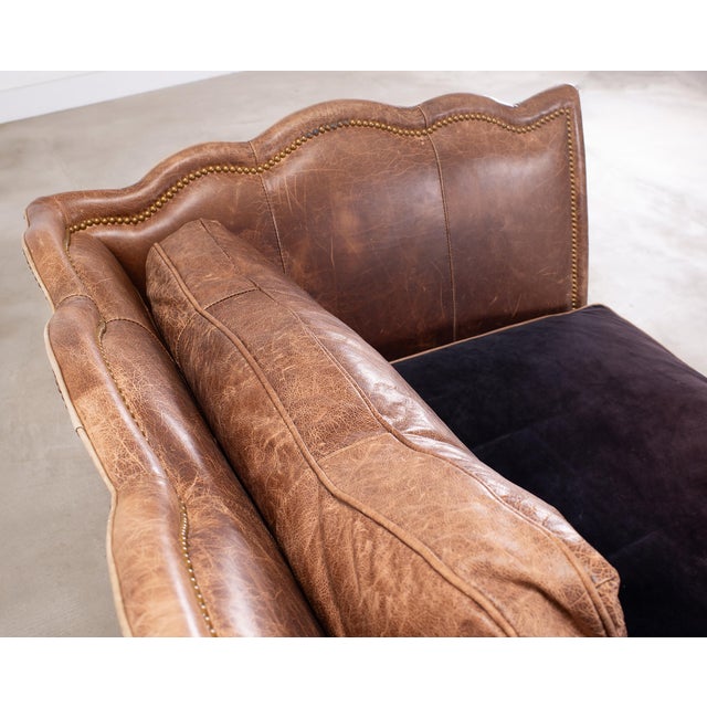 Country English Style Distressed Leather and Walnut Sofa For Sale - Image 12 of 18