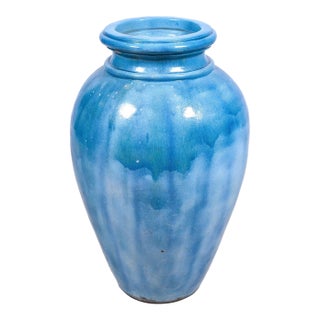 Monumental Galloway Style Urn Blue Glazed Garden Pottery For Sale