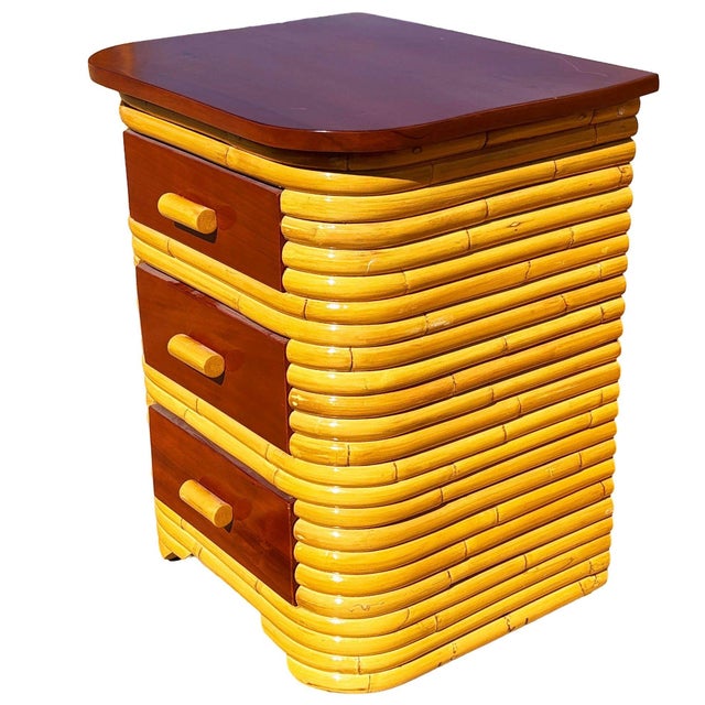 Restored Frankl Style Full Stacked Rattan Bed Frame W/ Night Stands Bedroom Set For Sale - Image 10 of 10