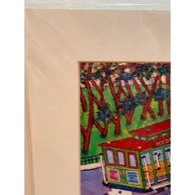 1990s Signed Peter Lee "Cable Car San Francisco" Framed Miniature Print, Blue Wood Frame For Sale - Image 11 of 13