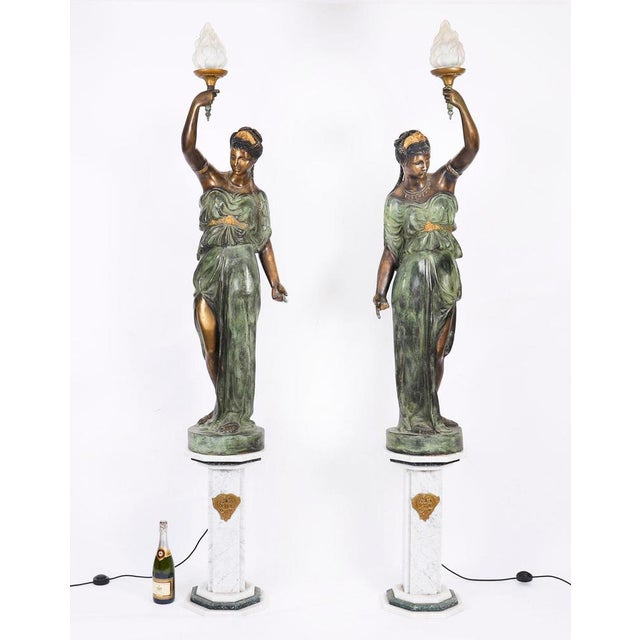 Antique Bronze Libertas Figural Torcheres Lamps by F. De Luca, 20th Century, Set of 2 For Sale - Image 18 of 18