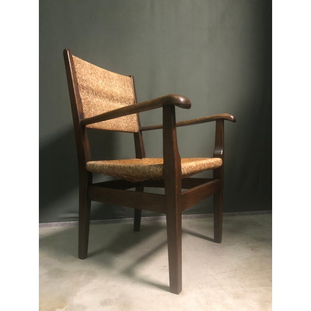 Vintage Dutch Oak and Rush Chair, 1930s For Sale - Image 3 of 7