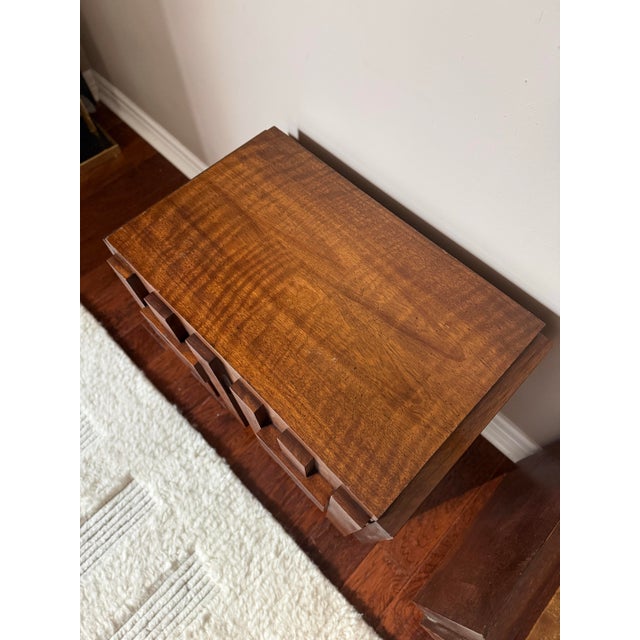Brown Vintage 1970s Attributed to Lane Staccato Brutalist Side Tables / Nightstands Pair For Sale - Image 8 of 12