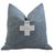 French Blue and Cream Appliqué Cross Wool & Linen Feather/Down Pillow For Sale In Los Angeles - Image 6 of 6