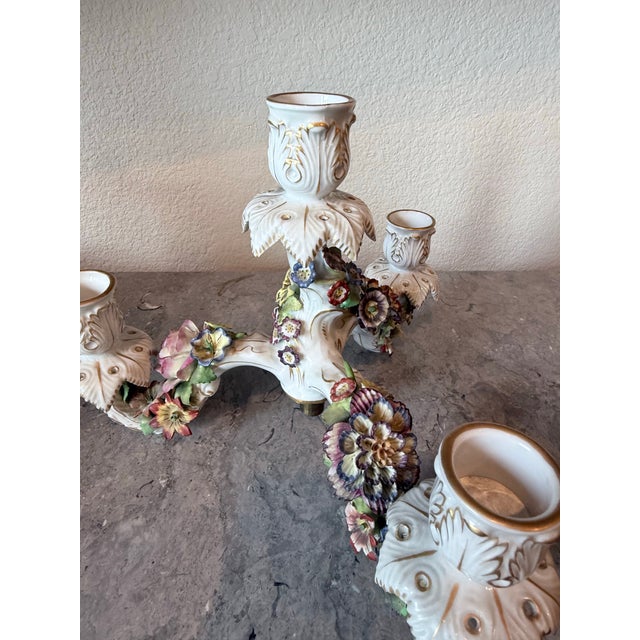 Ivory Antique Von Schierholz German Porcelain Cherub Quadruple Candelabras - Two Units For Sale - Image 8 of 12