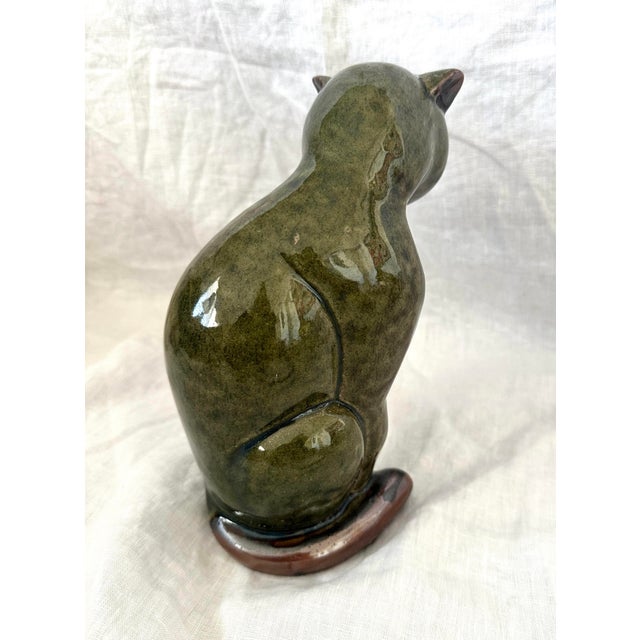 Mid-Century Modern MCM Ceramic Green Cat Figure For Sale - Image 3 of 6
